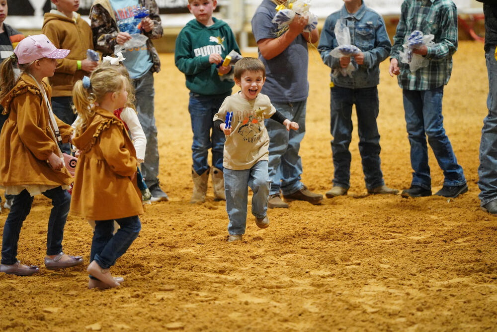 Children playing in the arena during preshow kids activities. 