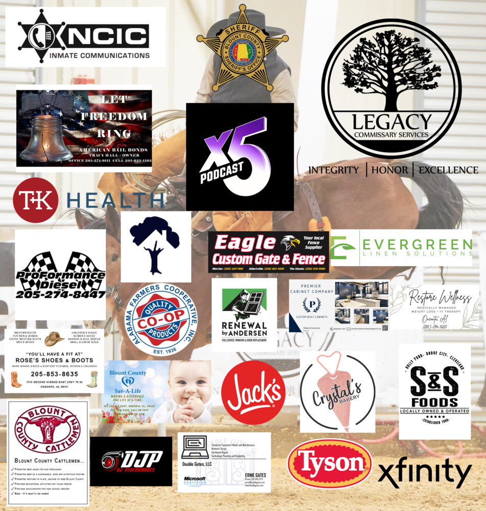 Logos of sponsors for the 2025 Blount County Sheriff's Office Rodeo